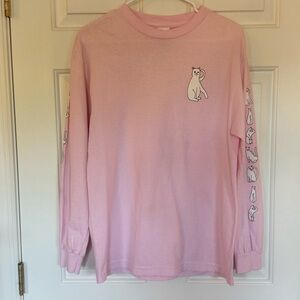 RIP N DIP • Women’s Pink Long Sleeve Shirt with Cats on the Sleeves Size- Medium
